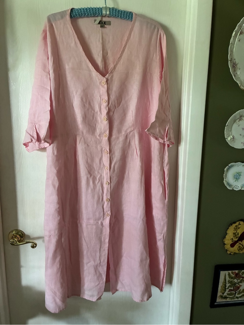 Flax Pink Button-Front Linen Dress